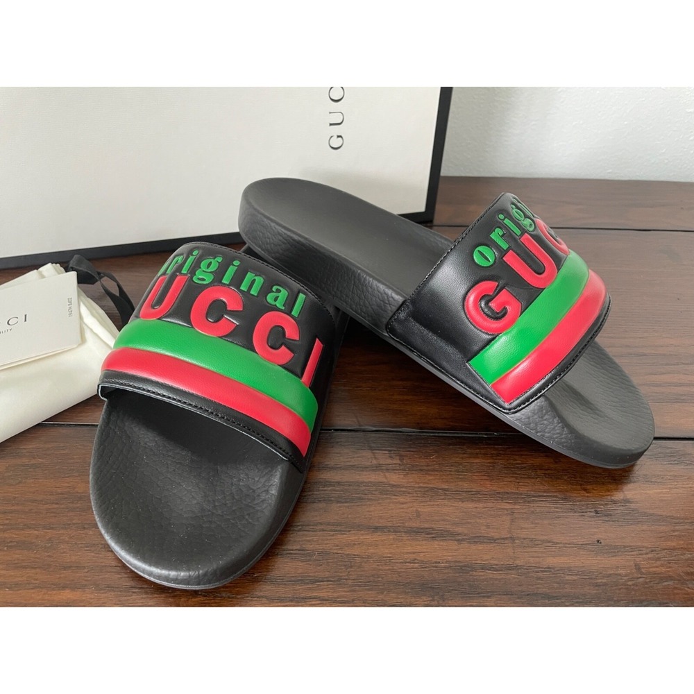 Gucci Mens 632183 Black Rubber "Original Gucci" Slides Sandals, Gucci 8 (US 8.5)